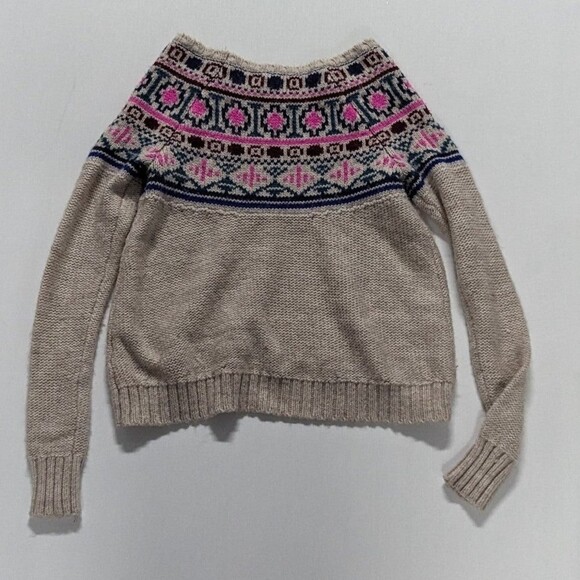 AE XS Cream/Tan with Multicolor Fair Isle Pattern Wool Blend Sweater - Picture 4 of 6